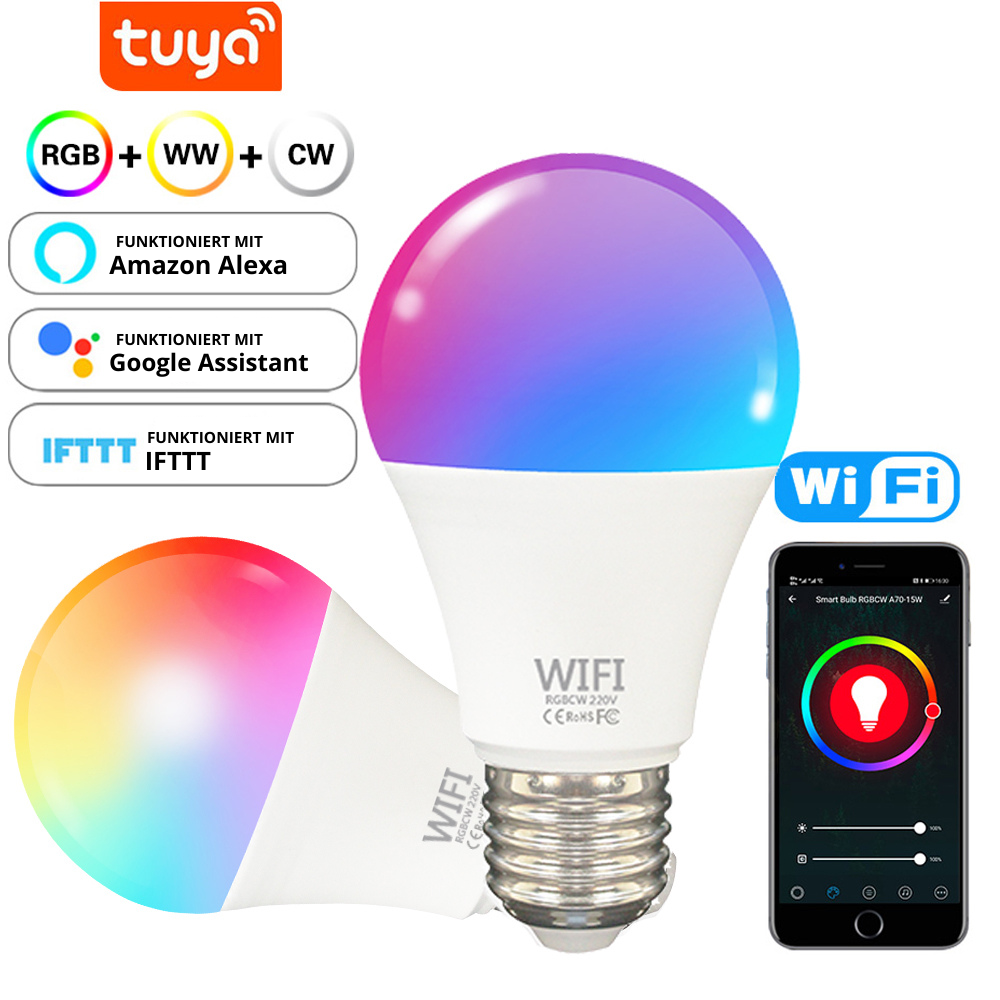 Dimmbare WiFi LED Lampe, Google Home, Amazon Alexa 10W E26 E27 Farbwechselbirne