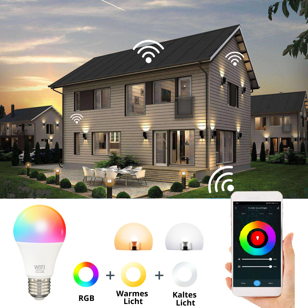 Dimmbare WiFi LED Lampe, Google Home, Amazon Alexa 10W E26 E27 Farbwechselbirne
